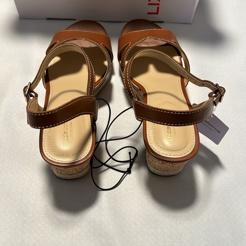 Liz Claiborne Wedge Sandals Womens 10 Brown Memory Foam - Picture 4 of 6